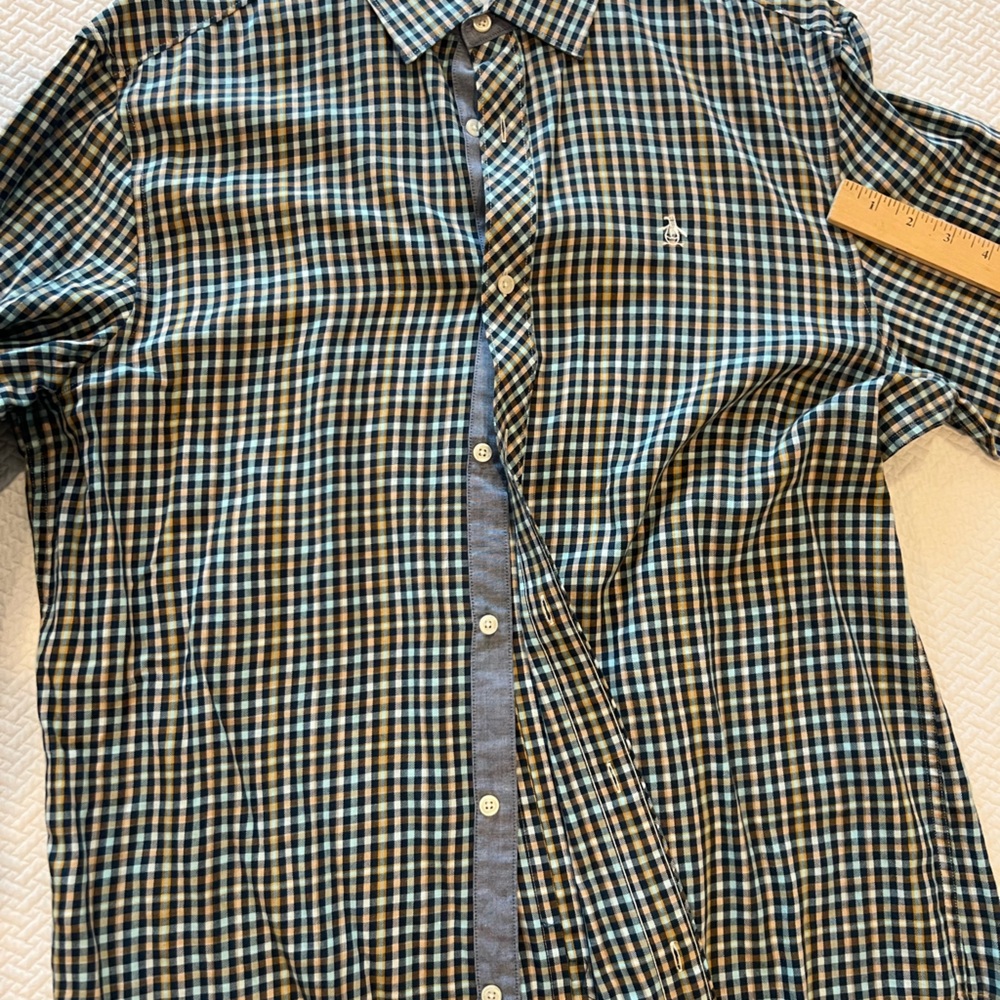 Men's Blue and Brown Checkered Shirt